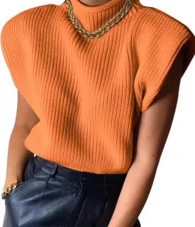 Luckinbaby Casual Womens Knit Sweater Vest Turtleneck Sleeveless Knitted Tank Tops Shoulder Pads Fall Winter Knitwear Shirts