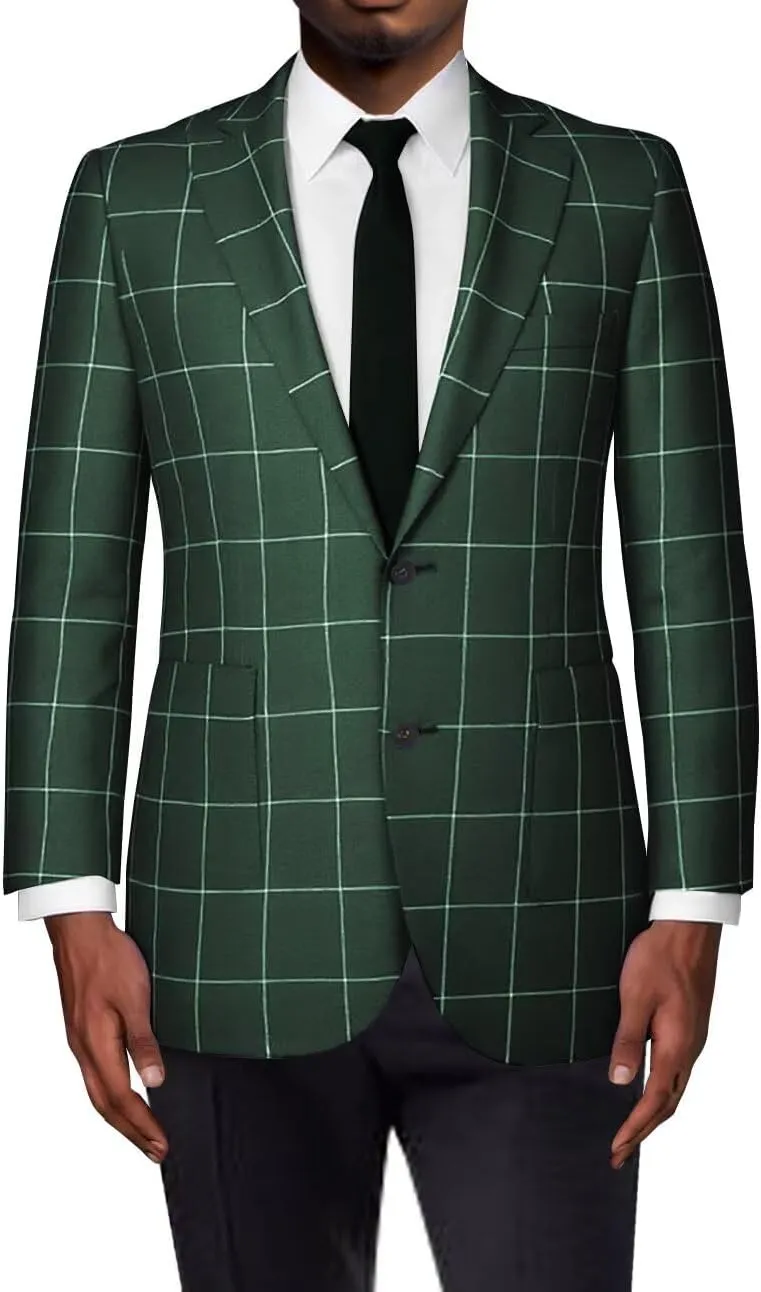 Mens Blazer Slim Fit Checkerd Plaid Jacket Sports Coats Two Button Plaid Suit Blazer for Men Business Wedding Prom