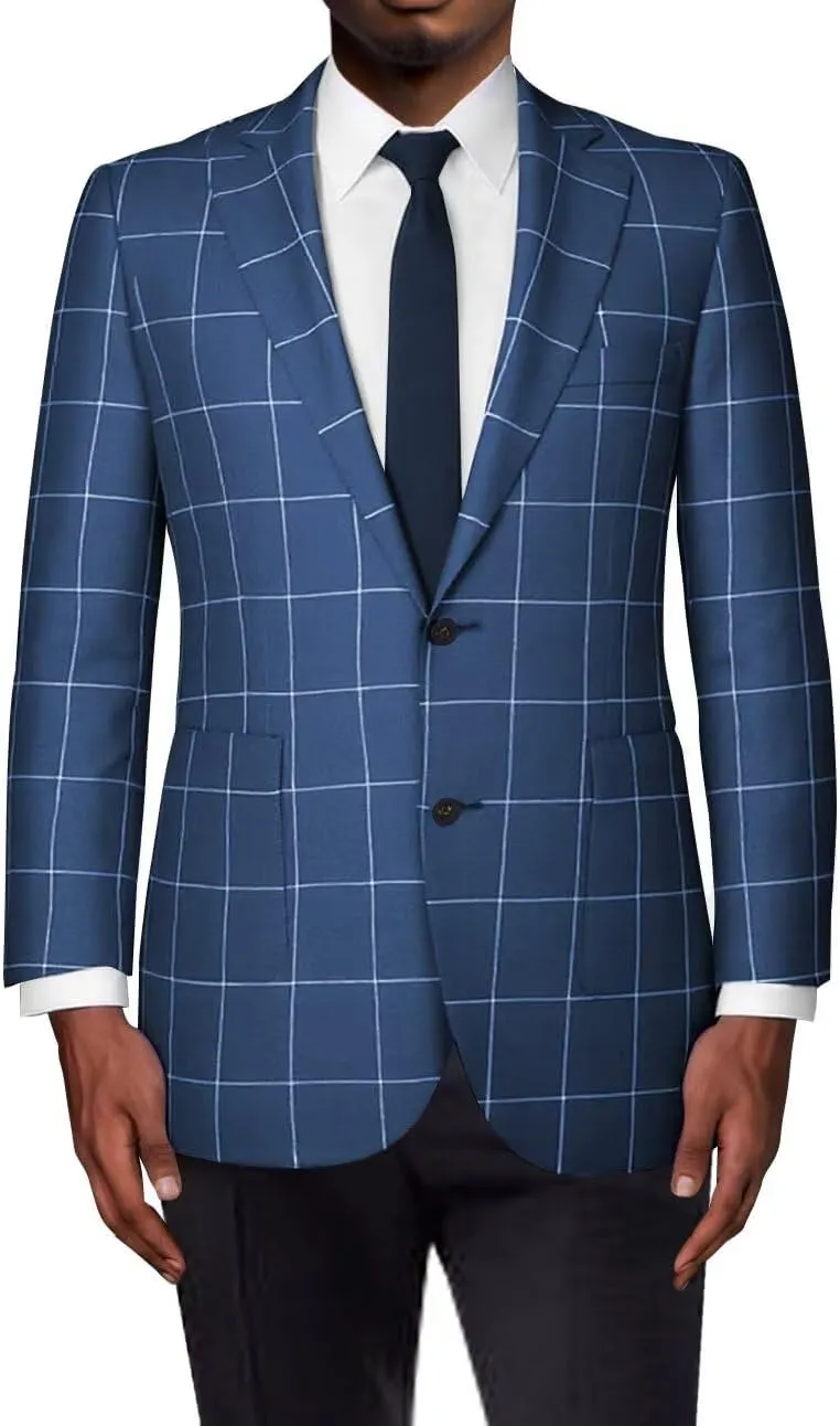 Mens Blazer Slim Fit Checkerd Plaid Jacket Sports Coats Two Button Plaid Suit Blazer for Men Business Wedding Prom