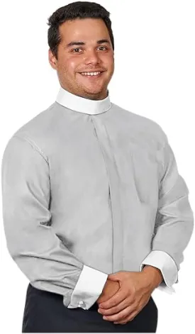 Men's Full Collar Clergy Shirt Long Sleeves - Includes Banded Collar w/White Cuffs