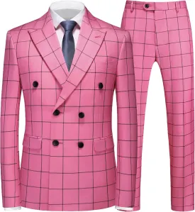 MOGU Mens 3 Piece Slim Fit Plaid Suit Blazer Jacket Vest Pants