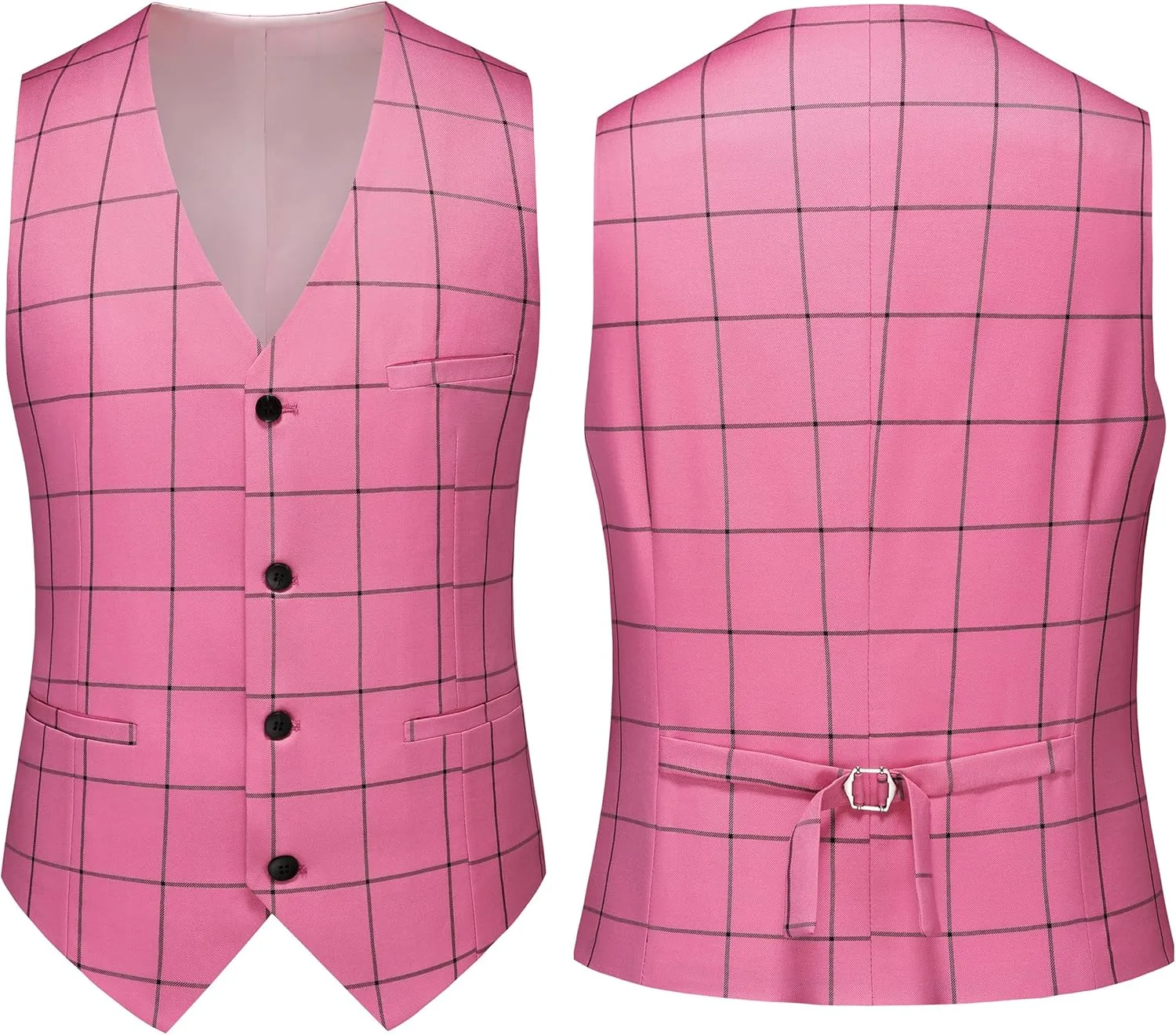 MOGU Mens 3 Piece Slim Fit Plaid Suit Blazer Jacket Vest Pants