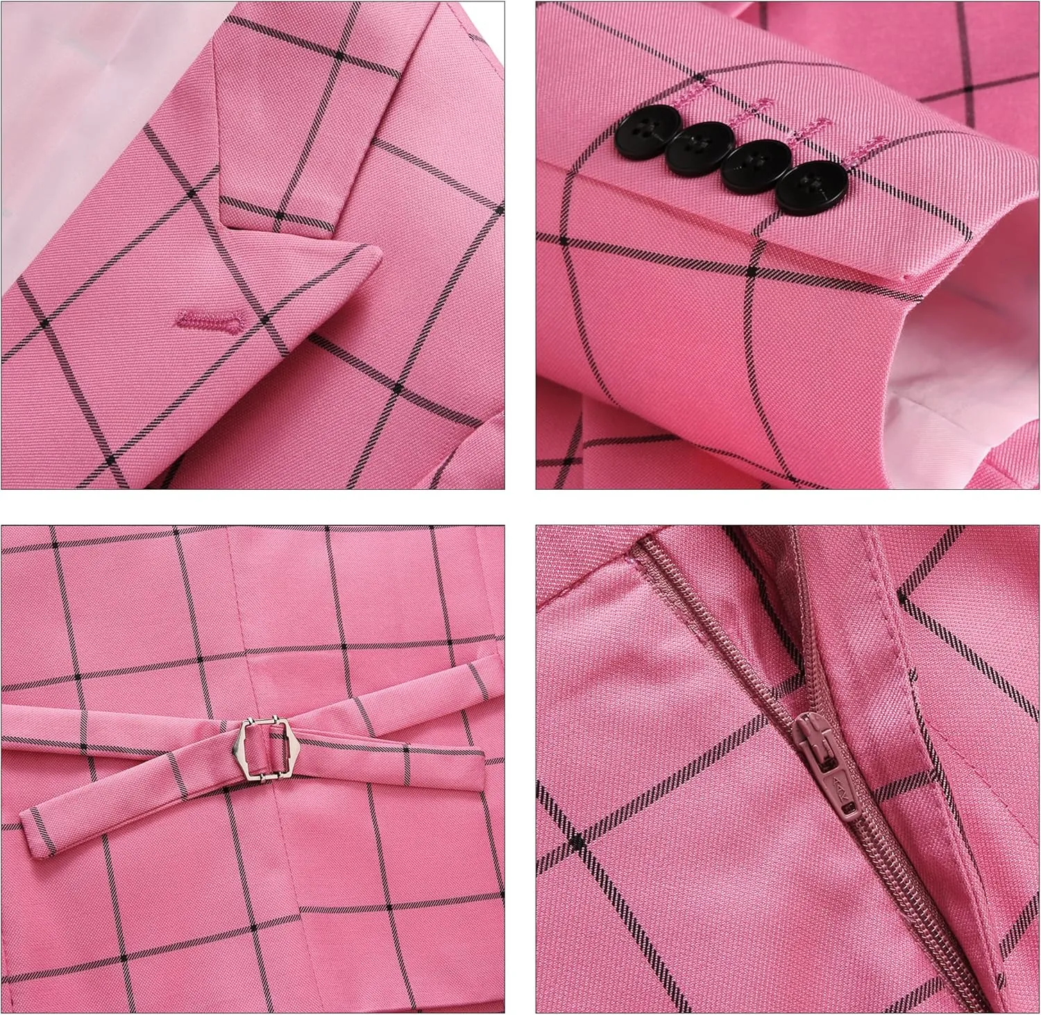MOGU Mens 3 Piece Slim Fit Plaid Suit Blazer Jacket Vest Pants