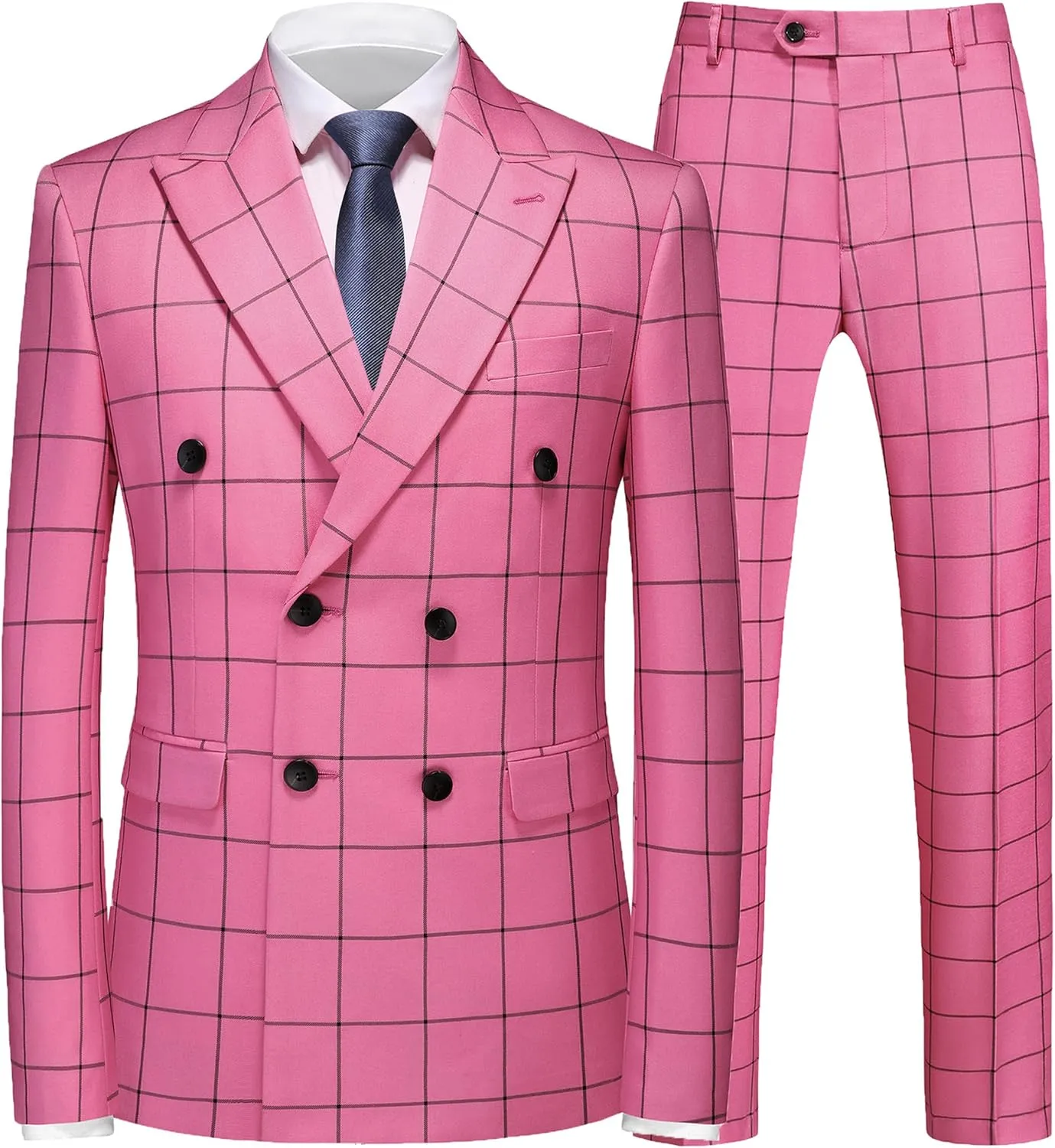 MOGU Mens 3 Piece Slim Fit Plaid Suit Blazer Jacket Vest Pants