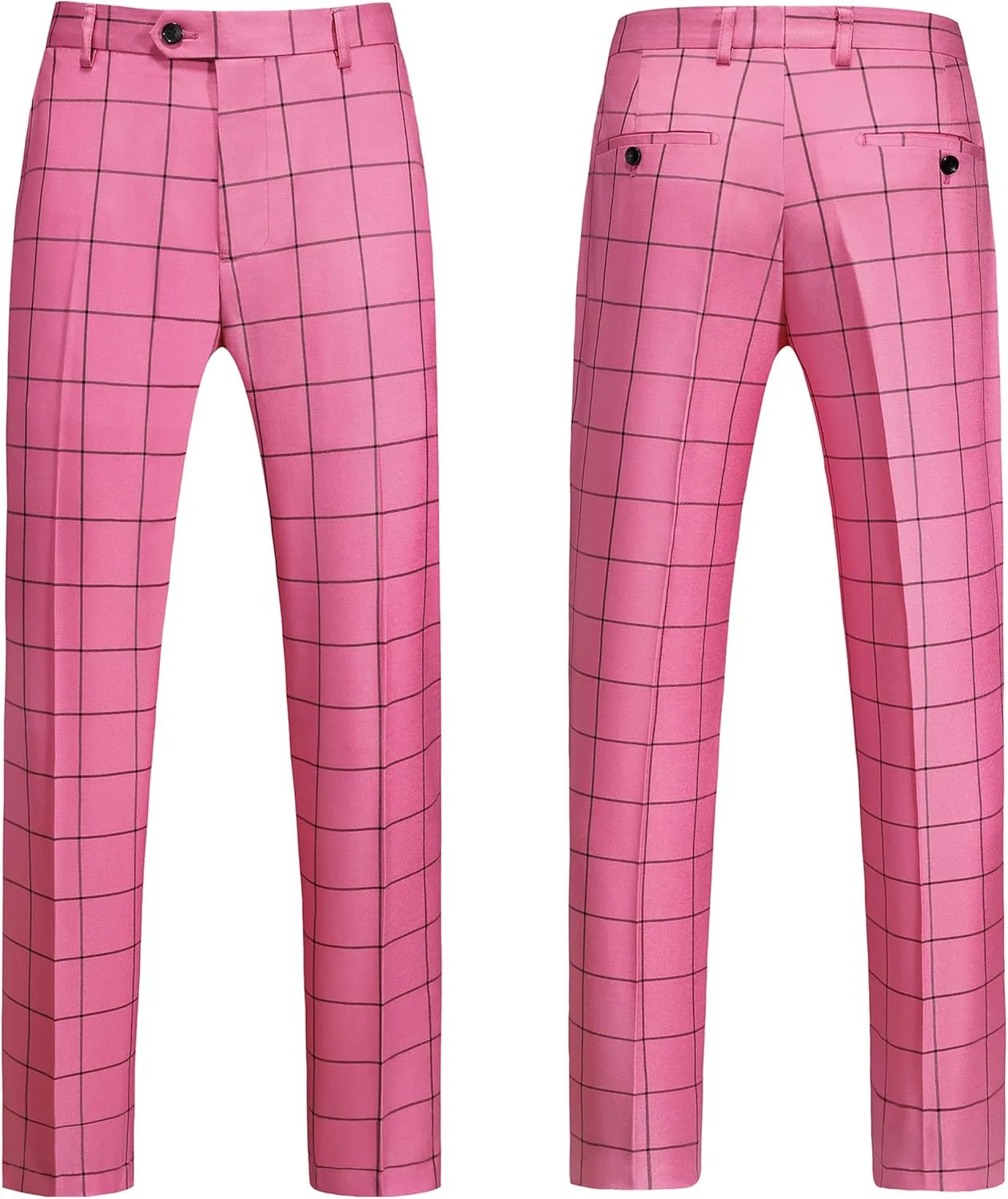 MOGU Mens 3 Piece Slim Fit Plaid Suit Blazer Jacket Vest Pants