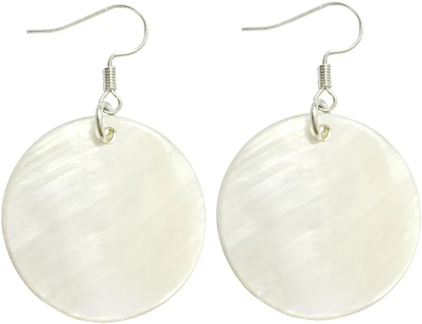 Natural White Sea Shell Silver Drop Dangle Earrings Women Gift Beach Jewelry