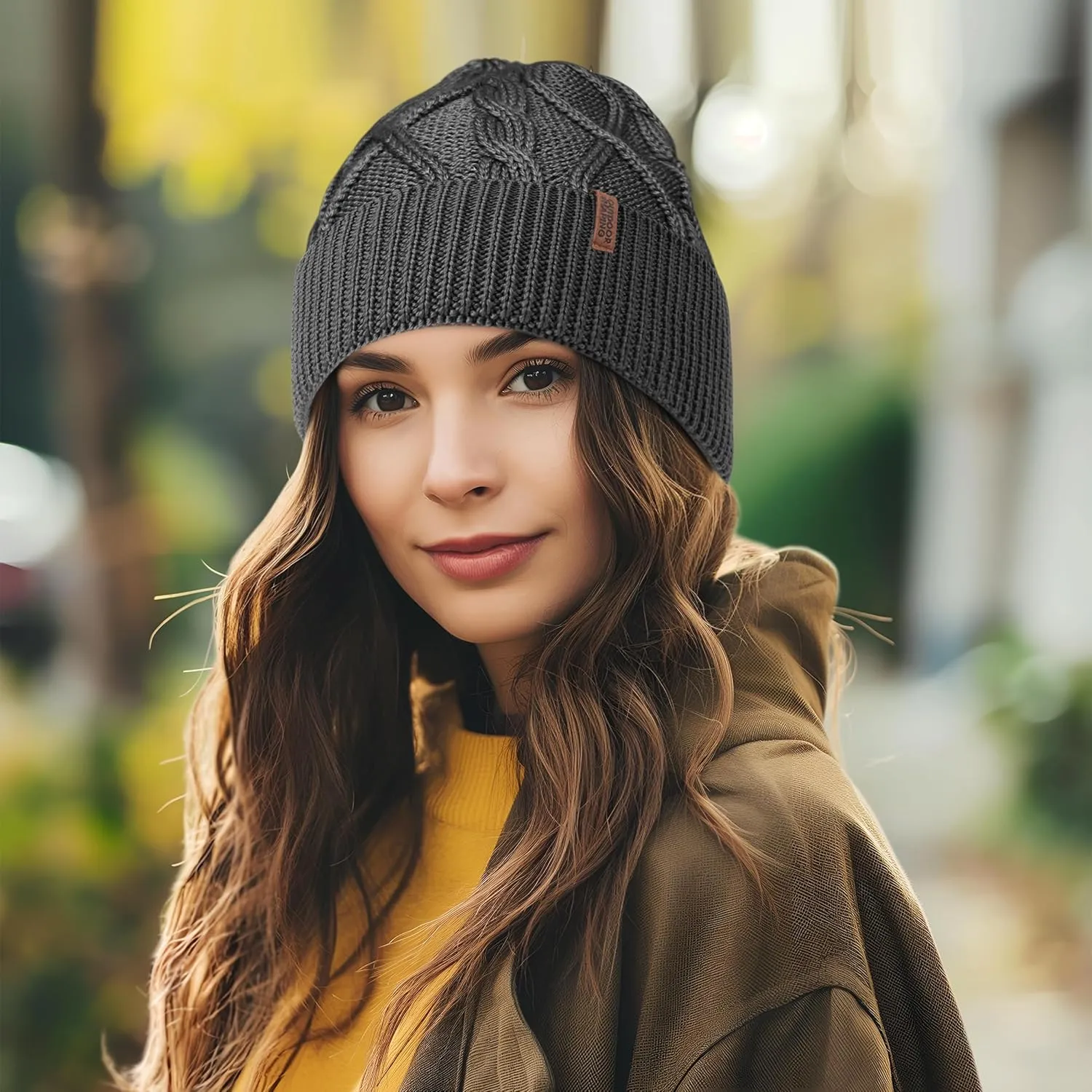 OUTDOOR SHAPING Merino Wool Beanie, Unisex Cable Knit Hat, Daily Rib Cuff Beanie, Warm Winter Cap