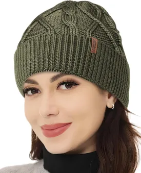 OUTDOOR SHAPING Merino Wool Beanie, Unisex Cable Knit Hat, Daily Rib Cuff Beanie, Warm Winter Cap
