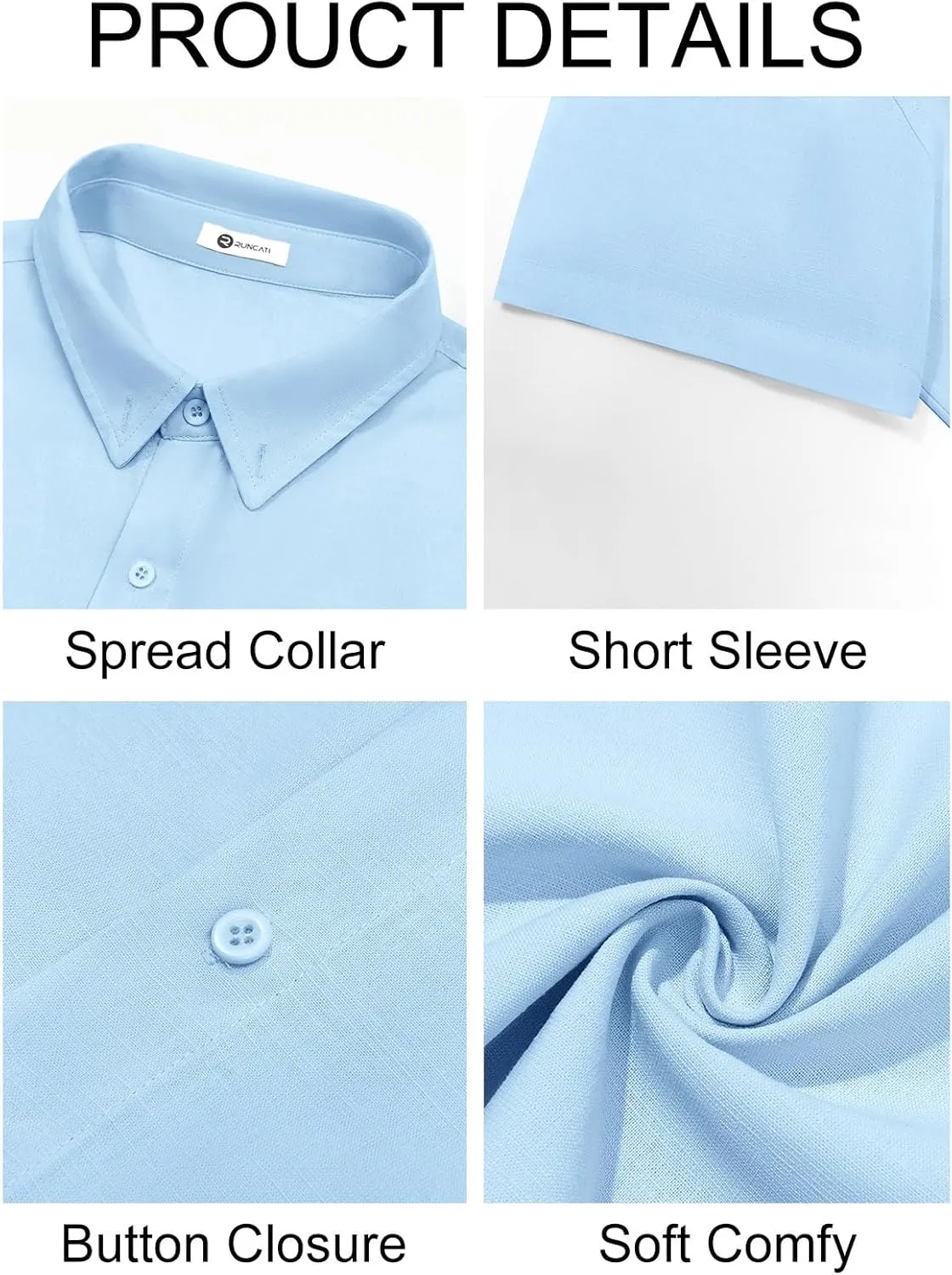 Runcati Mens Button Down Linen Shirts Short Sleeve Casual Collared Summer Beach Untucked Tops