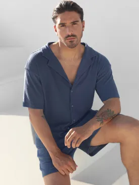 Set: Knit Hawaiian Set Shirt  Short Blue