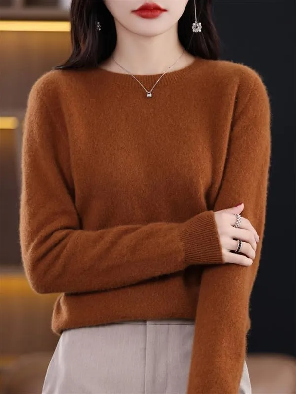Shanghai Story 100% Merino Wool Sweater Women Fall Winter Warm Knitted Pullover Crewneck Long Sleeve Sweater