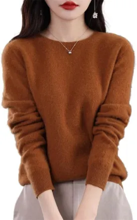 Shanghai Story 100% Merino Wool Sweater Women Fall Winter Warm Knitted Pullover Crewneck Long Sleeve Sweater