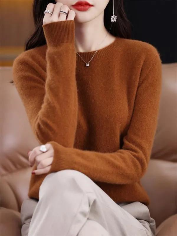 Shanghai Story 100% Merino Wool Sweater Women Fall Winter Warm Knitted Pullover Crewneck Long Sleeve Sweater