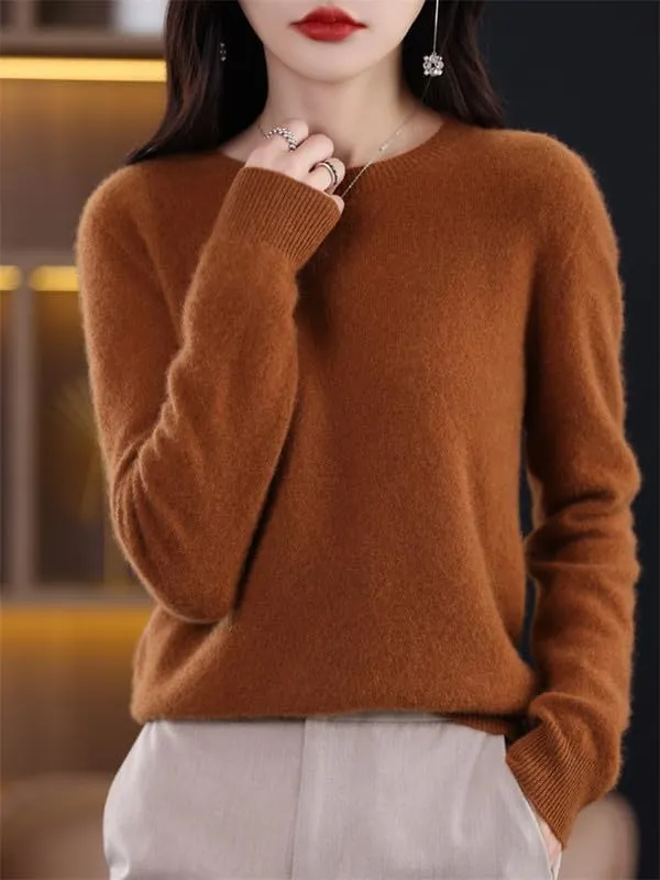 Shanghai Story 100% Merino Wool Sweater Women Fall Winter Warm Knitted Pullover Crewneck Long Sleeve Sweater