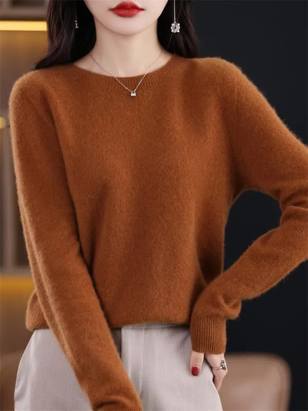 Shanghai Story 100% Merino Wool Sweater Women Fall Winter Warm Knitted Pullover Crewneck Long Sleeve Sweater
