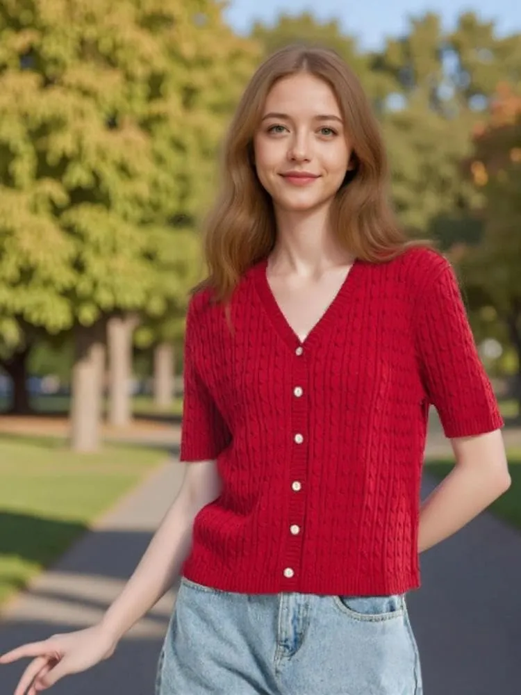 Simple&Opulence Womens Summer Cardigans V Neck Cooling Sweater Lightweight Open Front Button Shrugs Knit Top Jackets