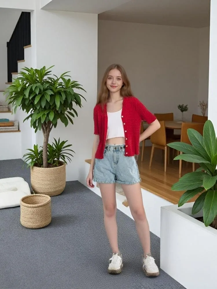 Simple&Opulence Womens Summer Cardigans V Neck Cooling Sweater Lightweight Open Front Button Shrugs Knit Top Jackets