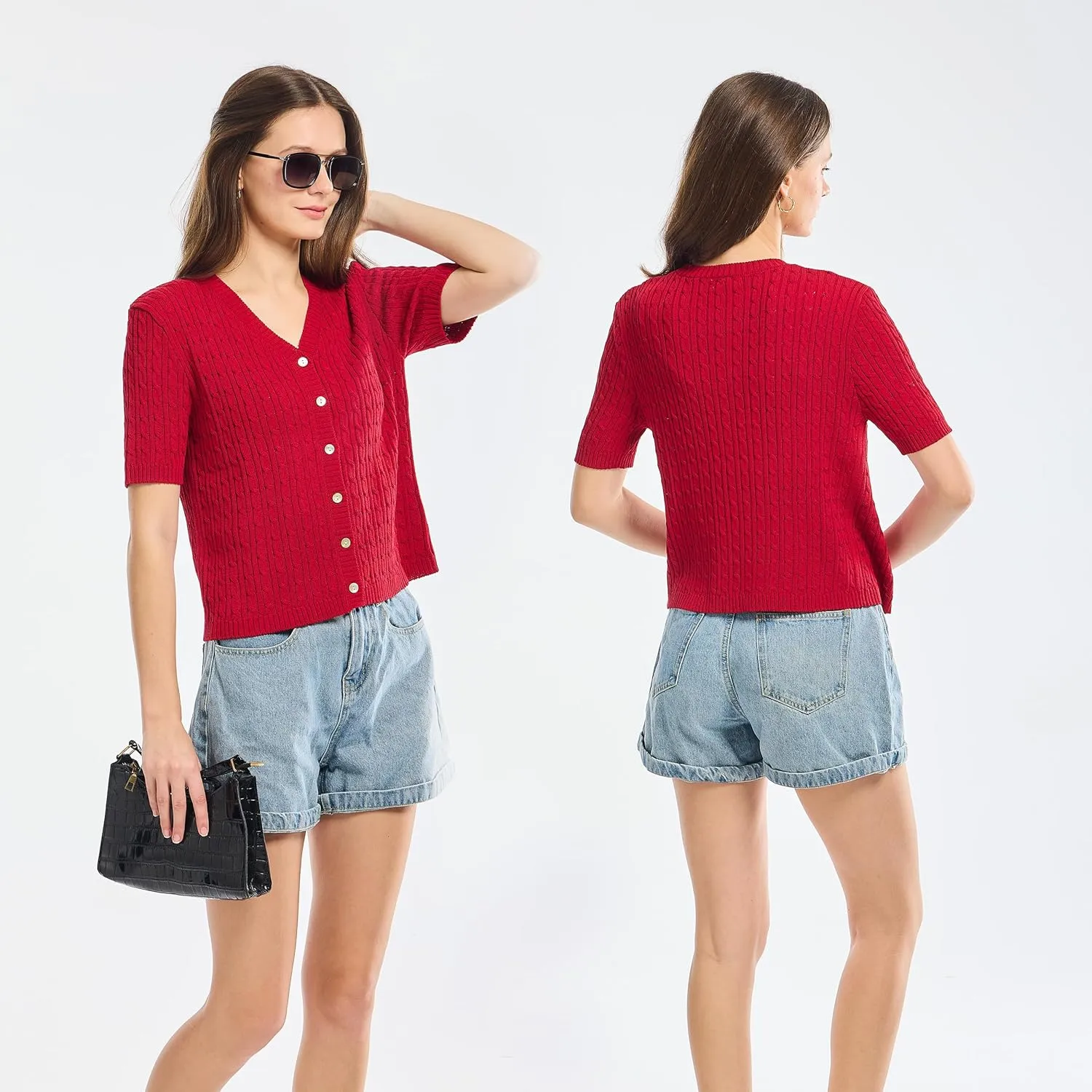 Simple&Opulence Womens Summer Cardigans V Neck Cooling Sweater Lightweight Open Front Button Shrugs Knit Top Jackets