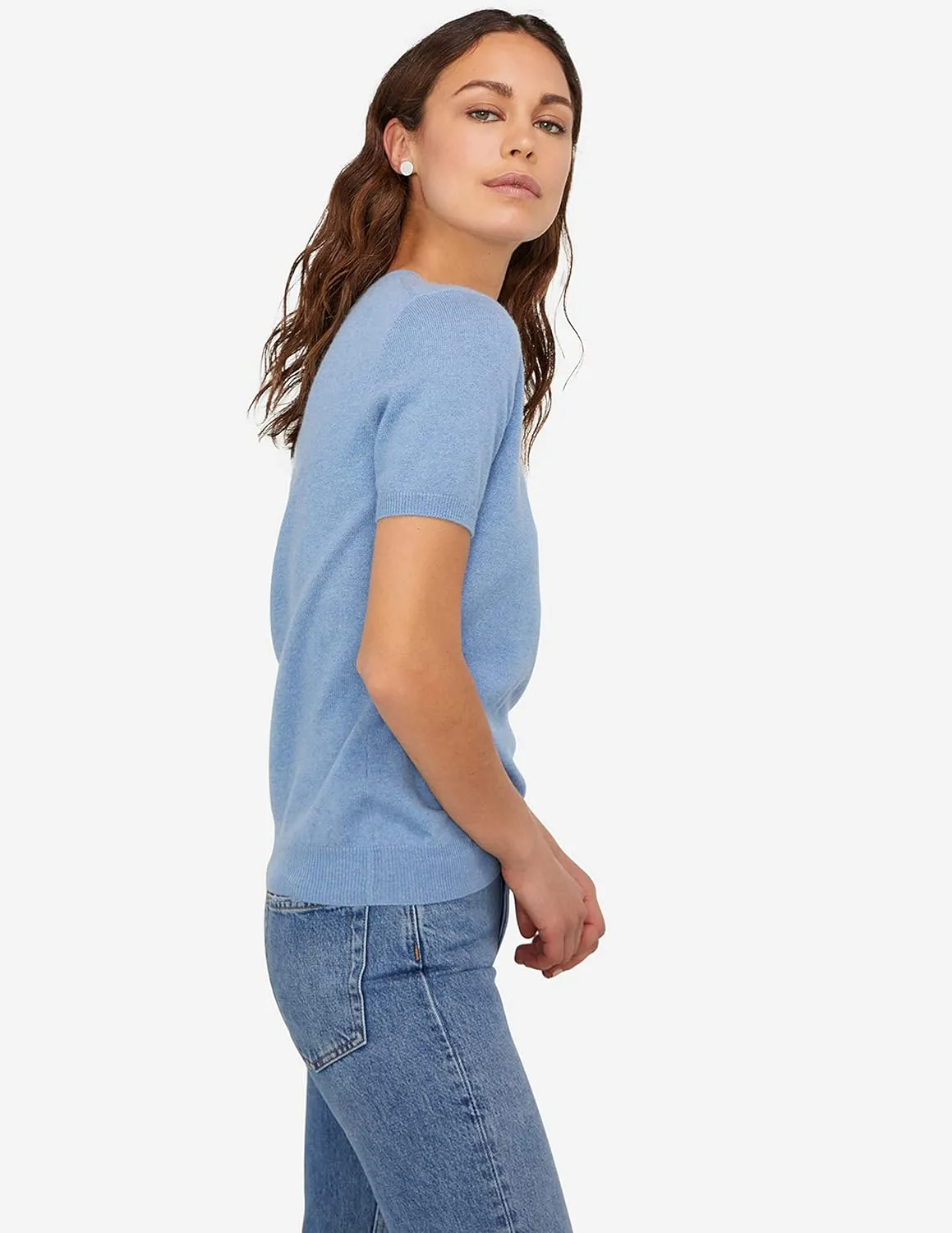 State Cashmere Womens Essential Short Sleeve Crewneck Sweater 100% Pure Cashmere Classic Tee Pullover