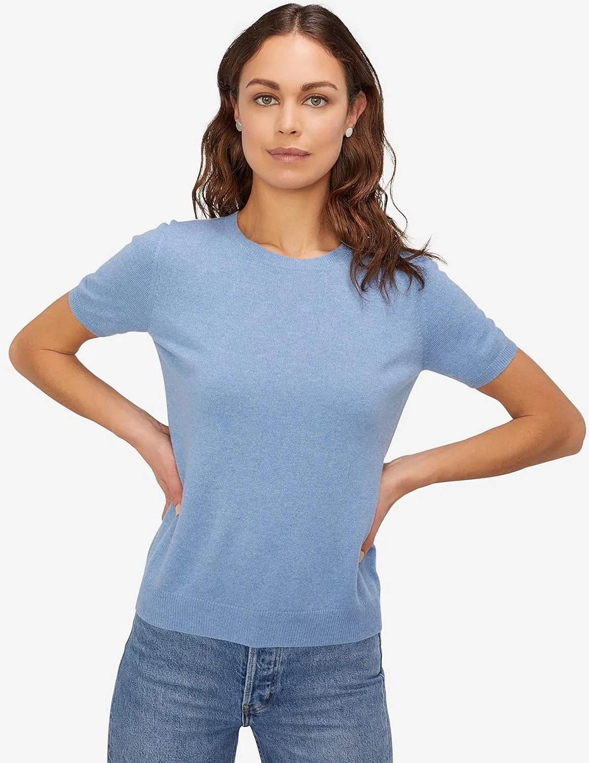 State Cashmere Womens Essential Short Sleeve Crewneck Sweater 100% Pure Cashmere Classic Tee Pullover