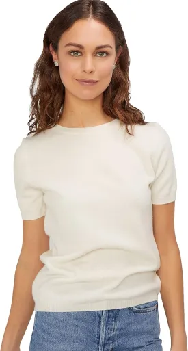 State Cashmere Womens Essential Short Sleeve Crewneck Sweater 100% Pure Cashmere Classic Tee Pullover