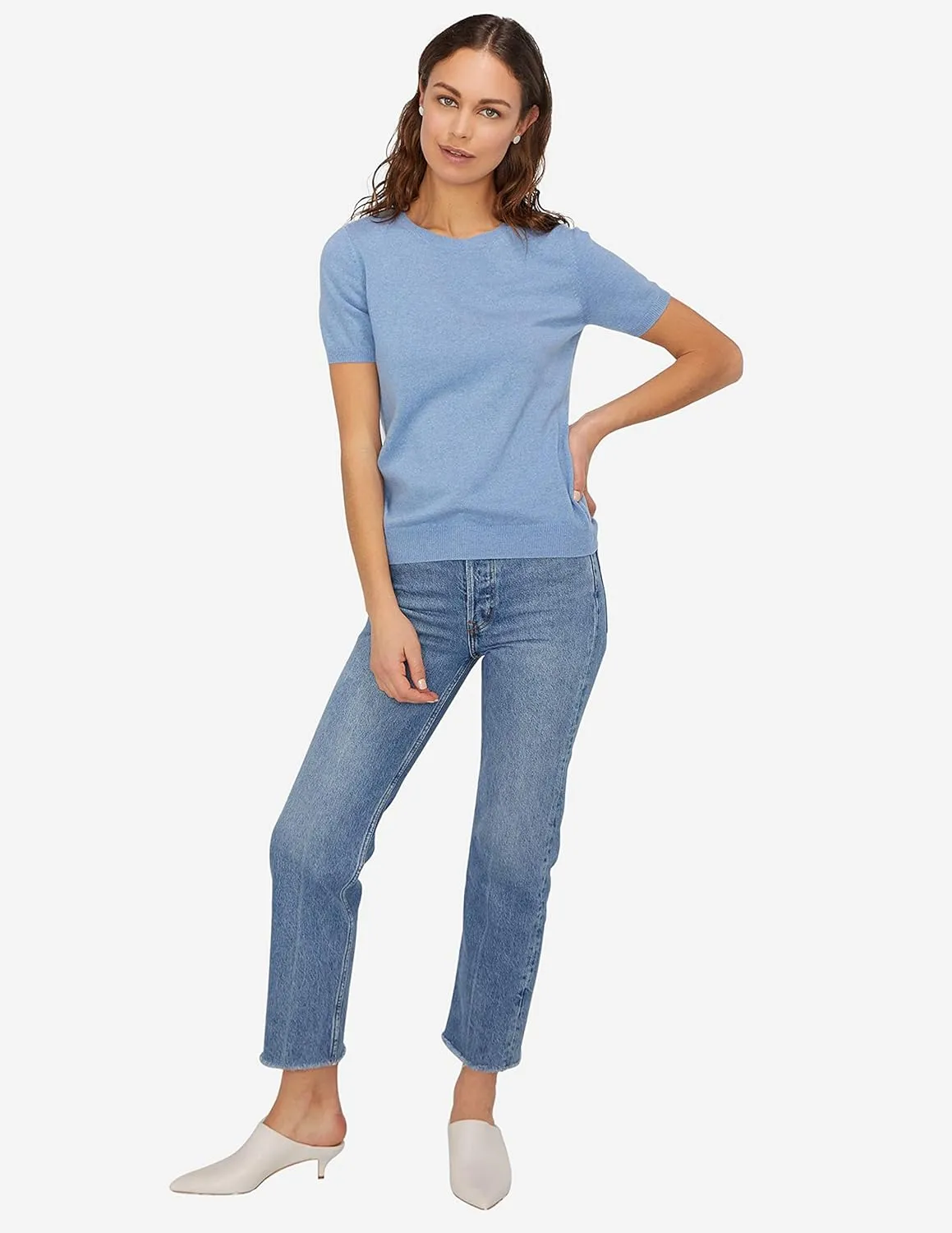 State Cashmere Womens Essential Short Sleeve Crewneck Sweater 100% Pure Cashmere Classic Tee Pullover