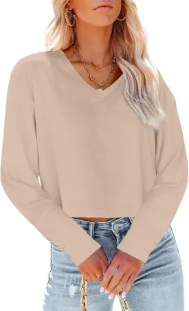 Tankaneo Womens V Neck Cropped T Shirts Casual Summer Crop Tops Half Sleeve Solid Color Crop Baisc Tees