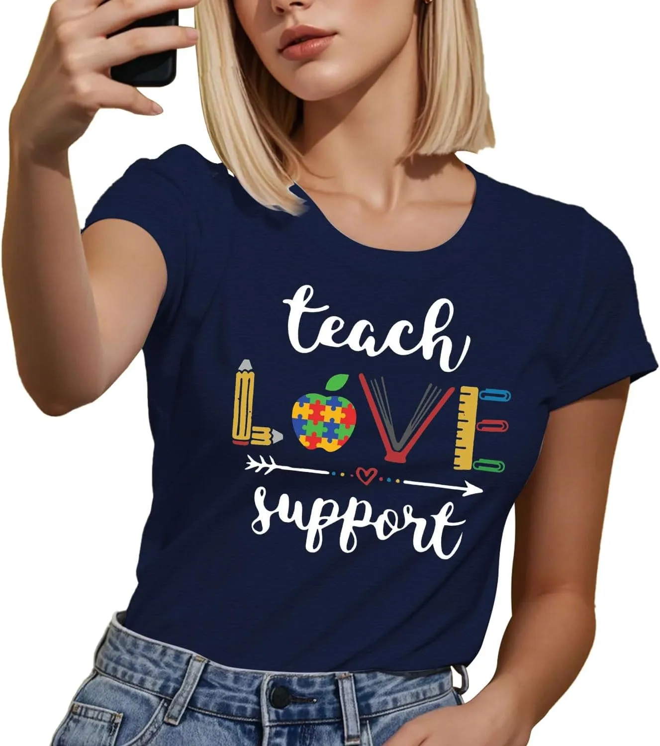 Teacher Shirts for Women Heart T-Shirt Women Teacher Appreciation Tee Teaching Support Tops