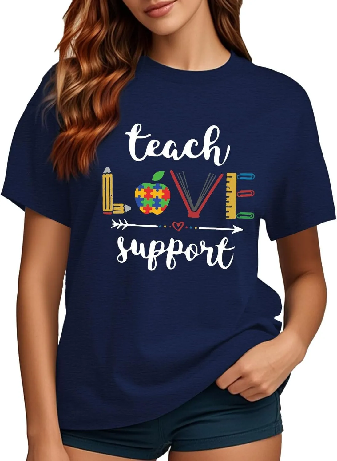 Teacher Shirts for Women Heart T-Shirt Women Teacher Appreciation Tee Teaching Support Tops