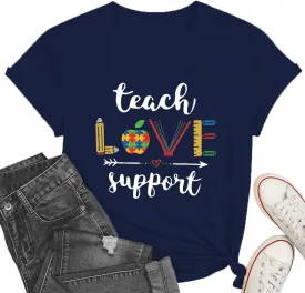 Teacher Shirts for Women Heart T-Shirt Women Teacher Appreciation Tee Teaching Support Tops