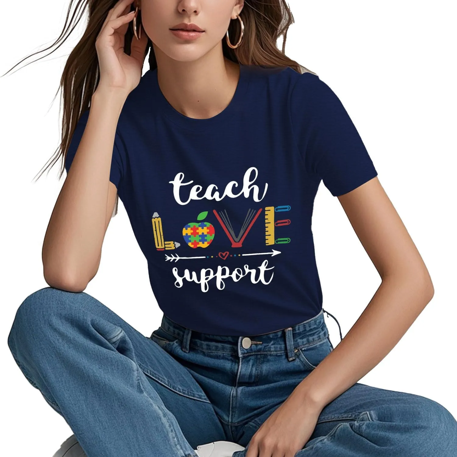 Teacher Shirts for Women Heart T-Shirt Women Teacher Appreciation Tee Teaching Support Tops