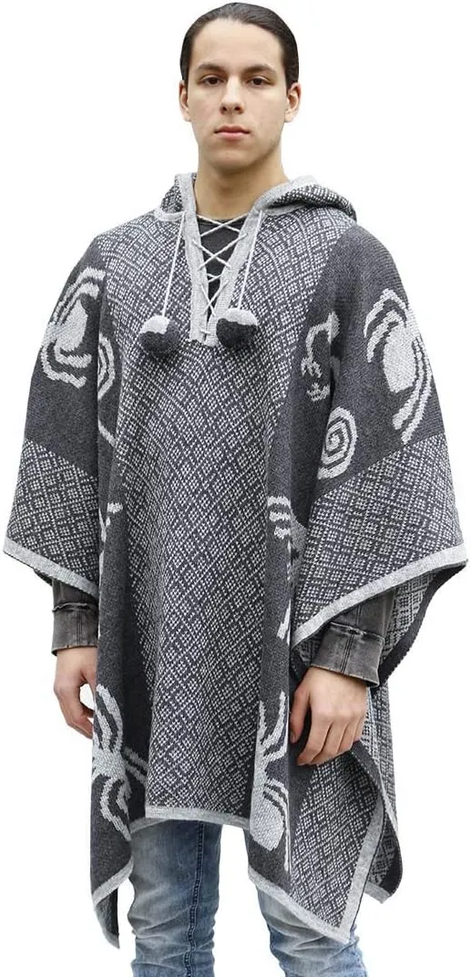 Thick Alpaca Blend Alpaca Wool Poncho For Women Men Cloak Cape Unisex Nazca Lines Design