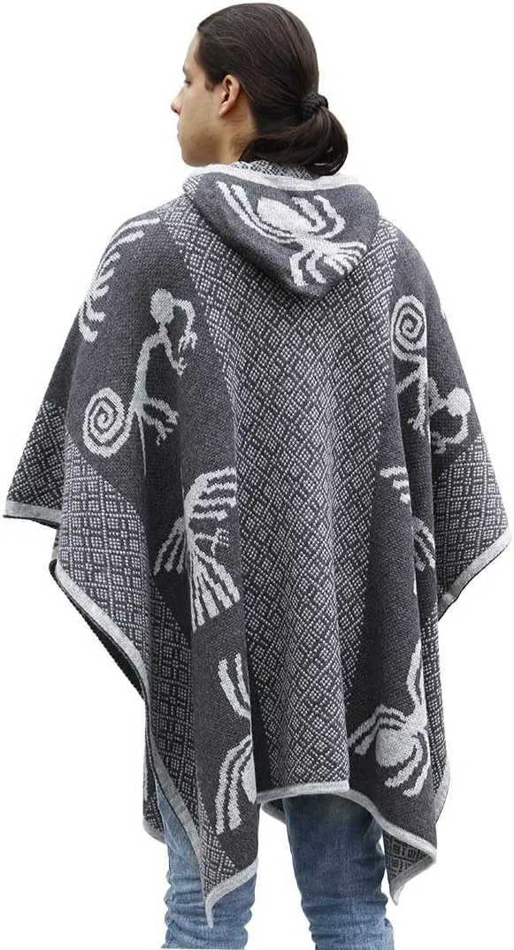 Thick Alpaca Blend Alpaca Wool Poncho For Women Men Cloak Cape Unisex Nazca Lines Design