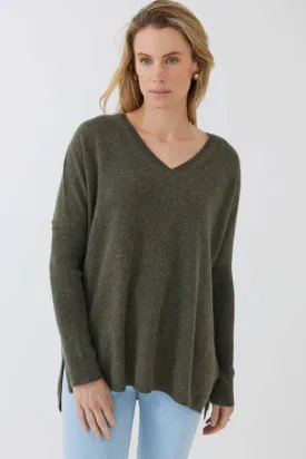 V-Neck Boyfriend Sweater | Military