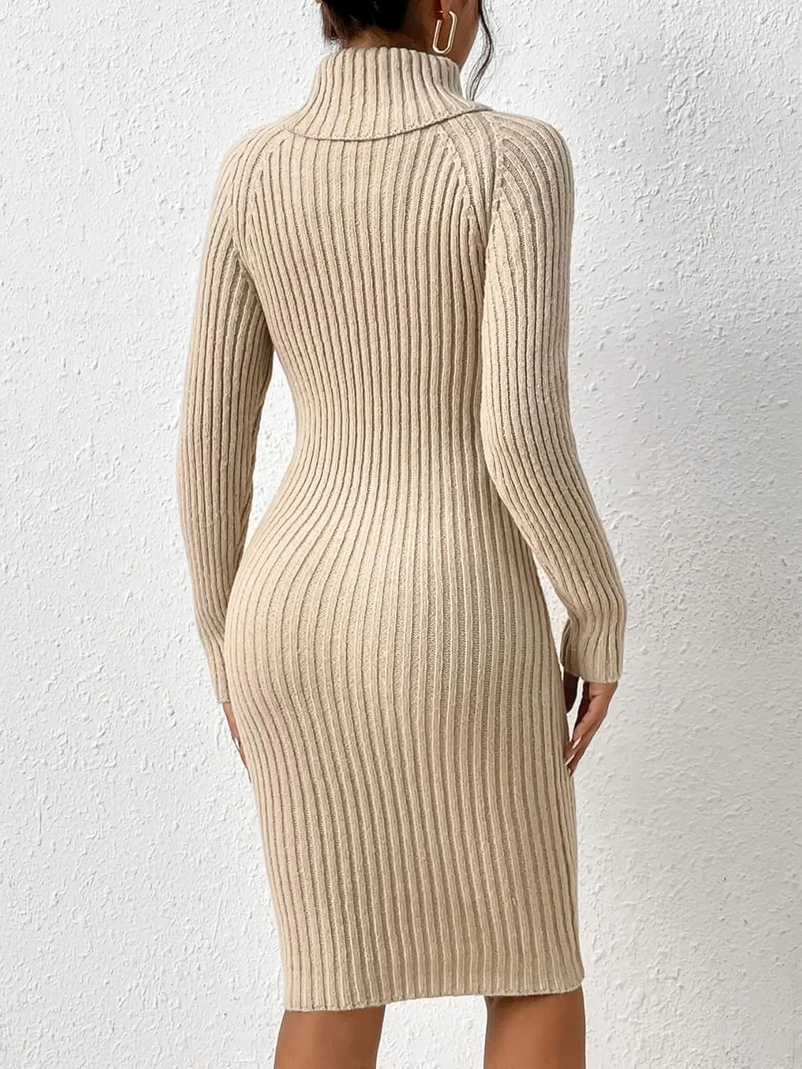 Verdusa Women's Turtleneck Long Sleeve Twist Front Knit Bodycon Sweater Dress
