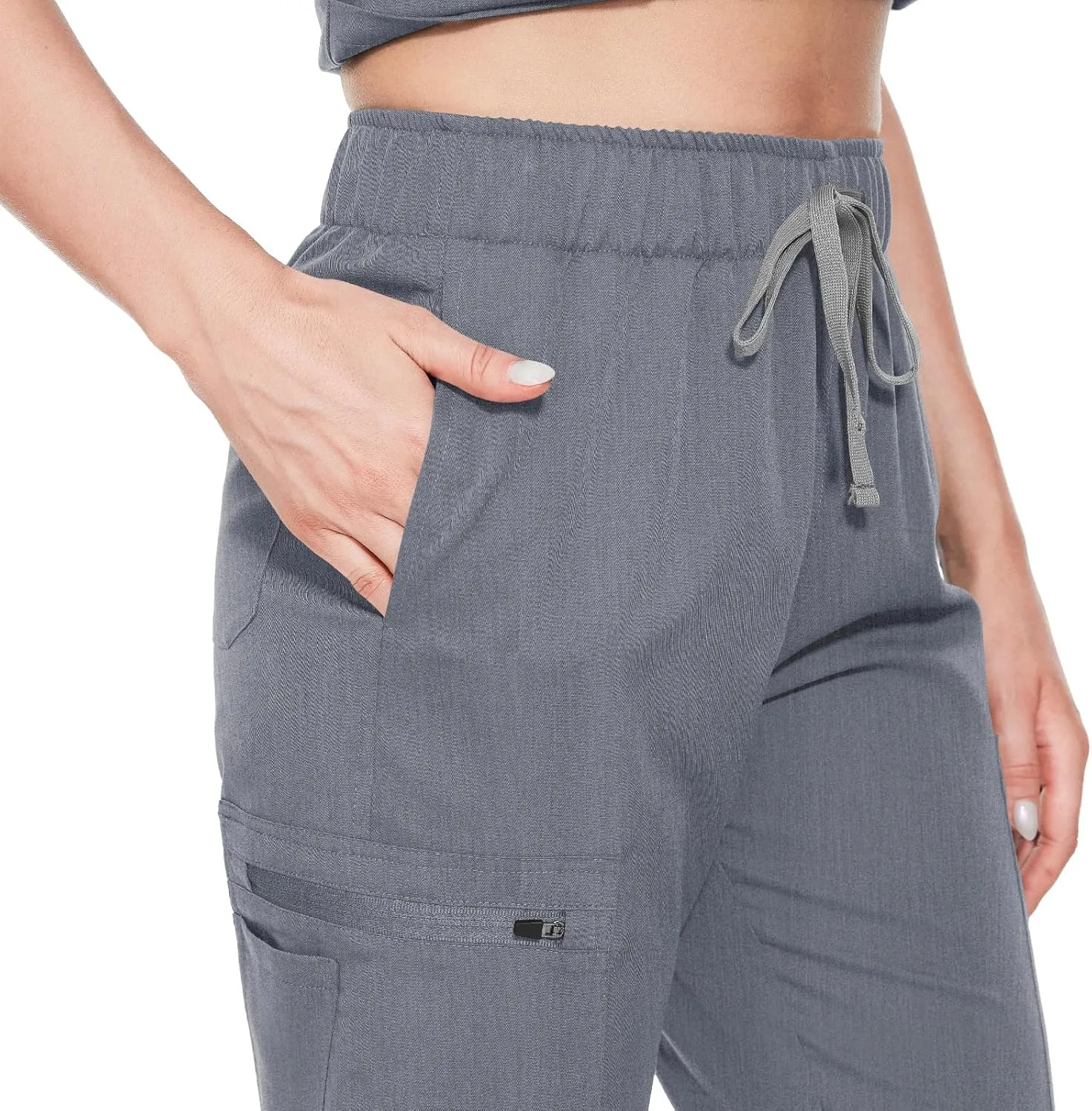 VIAOLI Scrubs for Women Set Modern V-Neck Top & 8 Pocket Jogger Pants Athletic Nursing Uniform Solid Stretch Workwear