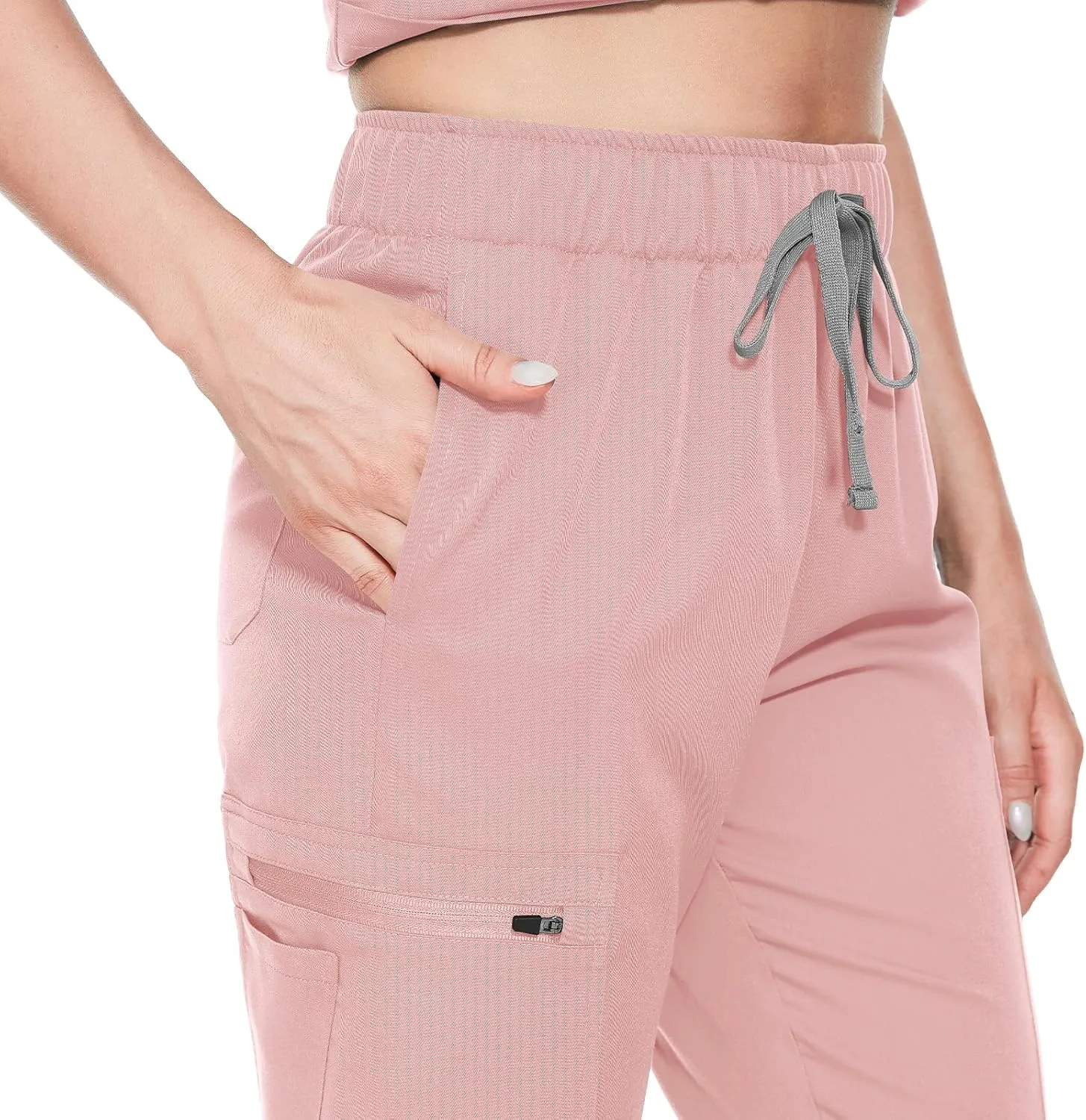 VIAOLI Scrubs for Women Set Modern V-Neck Top & 8 Pocket Jogger Pants Athletic Nursing Uniform Solid Stretch Workwear