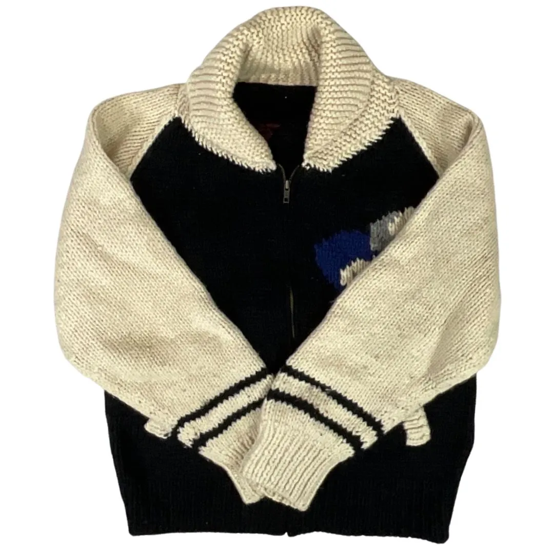 VINTAGE 1950s STYLE MENS BLACK COWICHAN GRAPHIC KNIT ROCKABILLY CARDIGAN S 38”