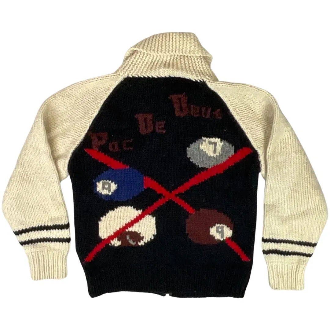 VINTAGE 1950s STYLE MENS BLACK COWICHAN GRAPHIC KNIT ROCKABILLY CARDIGAN S 38”
