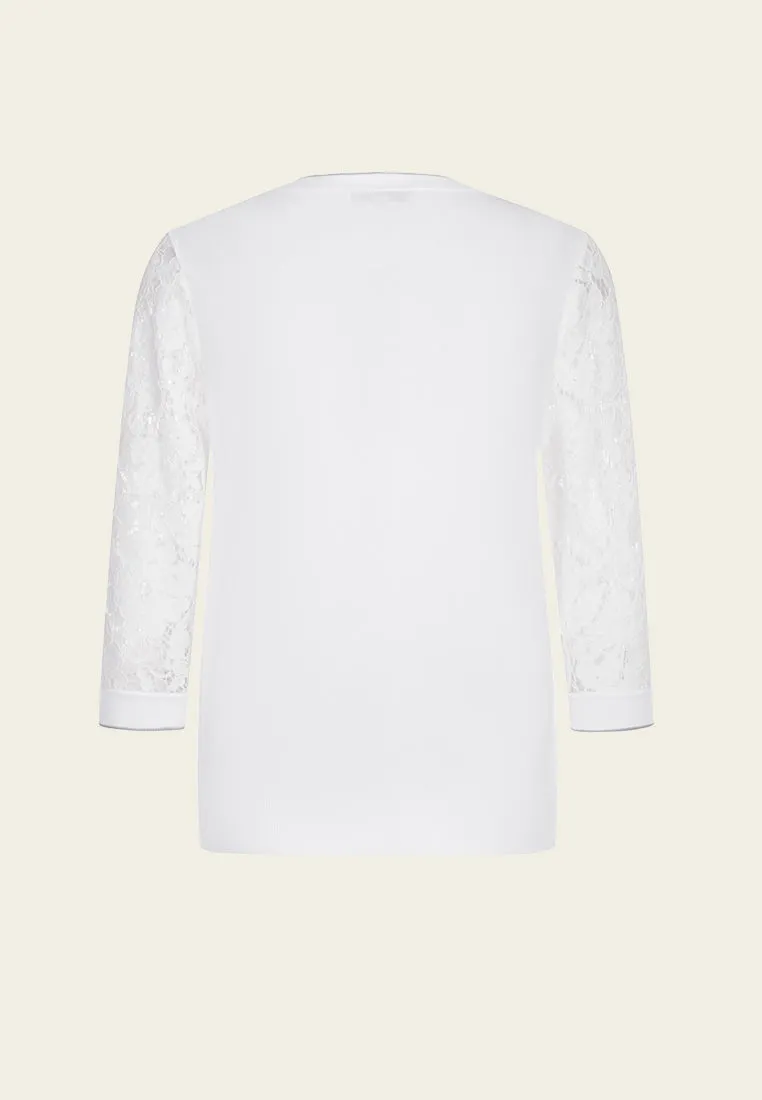 White Crew Neck Lace Cardigan