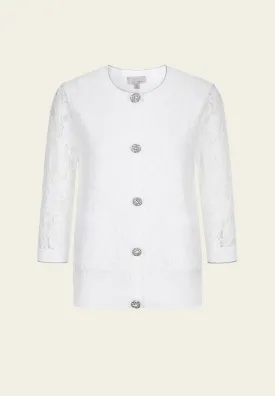 White Crew Neck Lace Cardigan