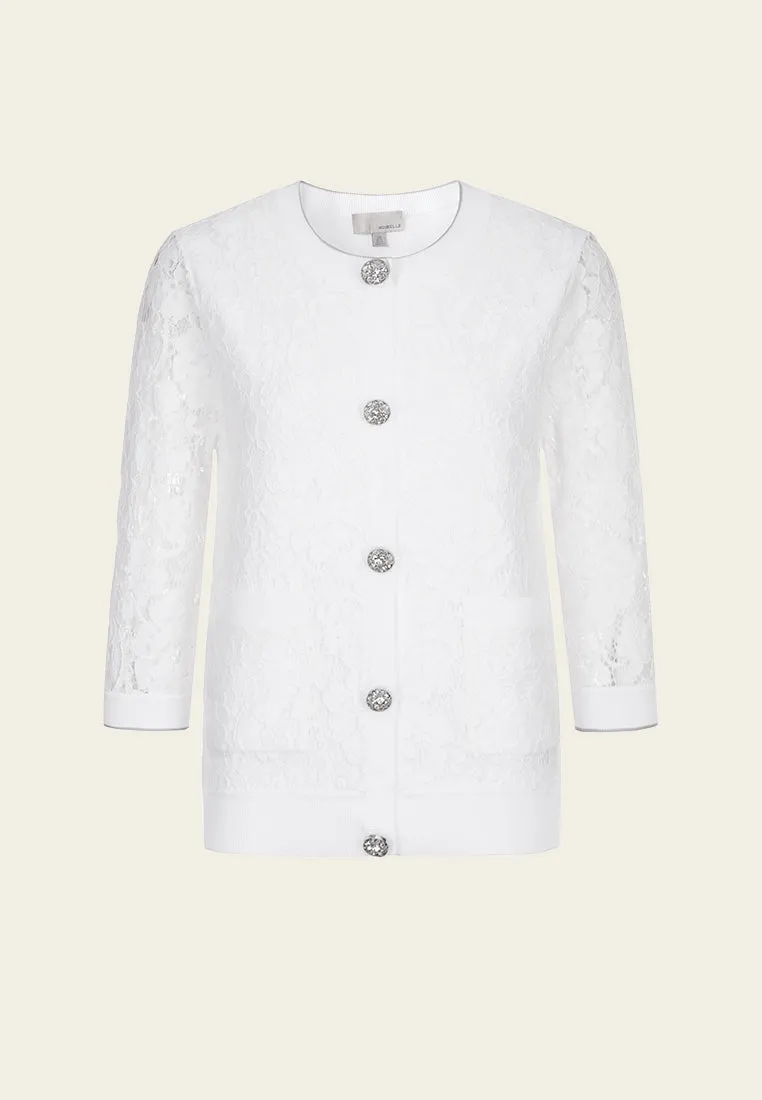 White Crew Neck Lace Cardigan