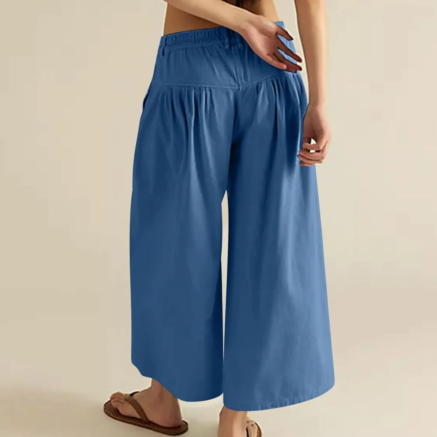 Wide Leg Capri Pants for Women Trendy High Waisted Buttons Fly Palazzo Denim Pants Pleated Culotte Jeans with Pocket