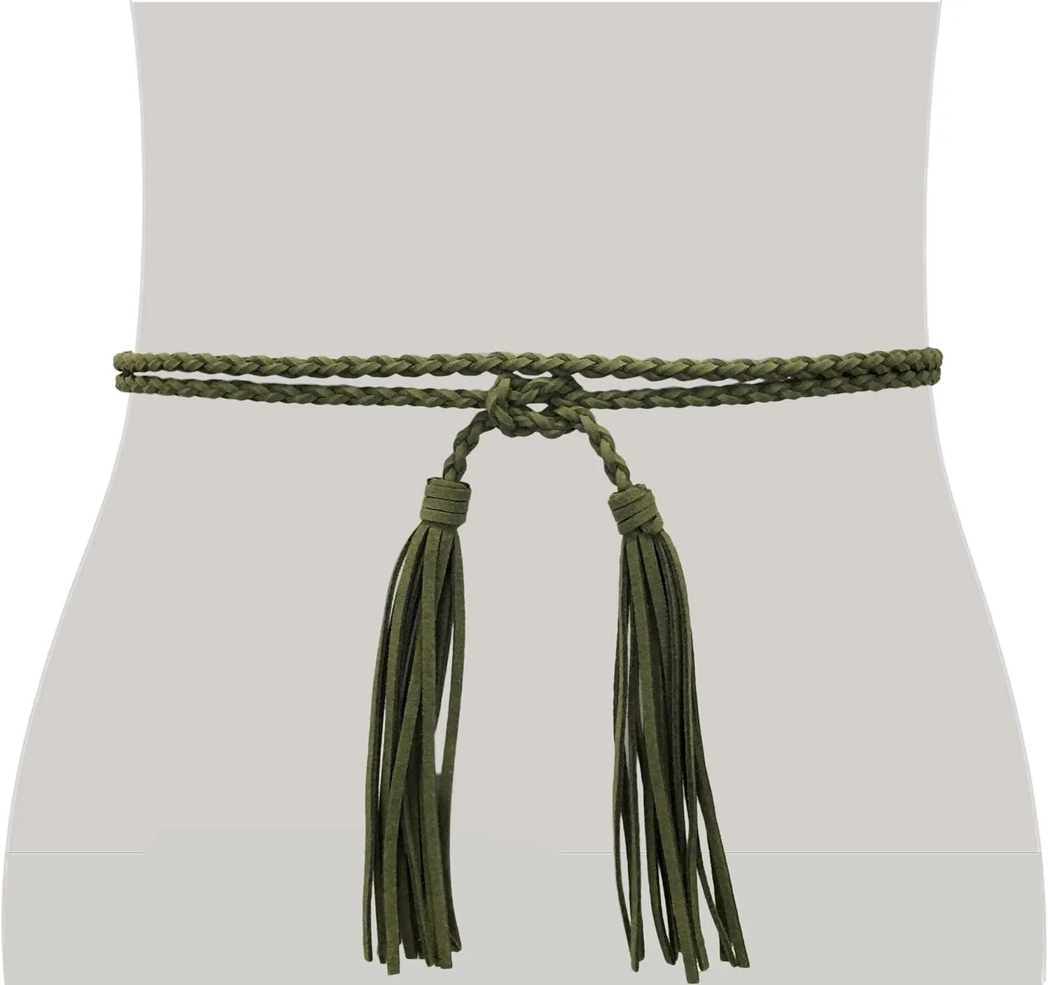 Women Girls Braided Waist Tie Belt/Rope with Tassel Wrap Cloth Belts for Dress Pants