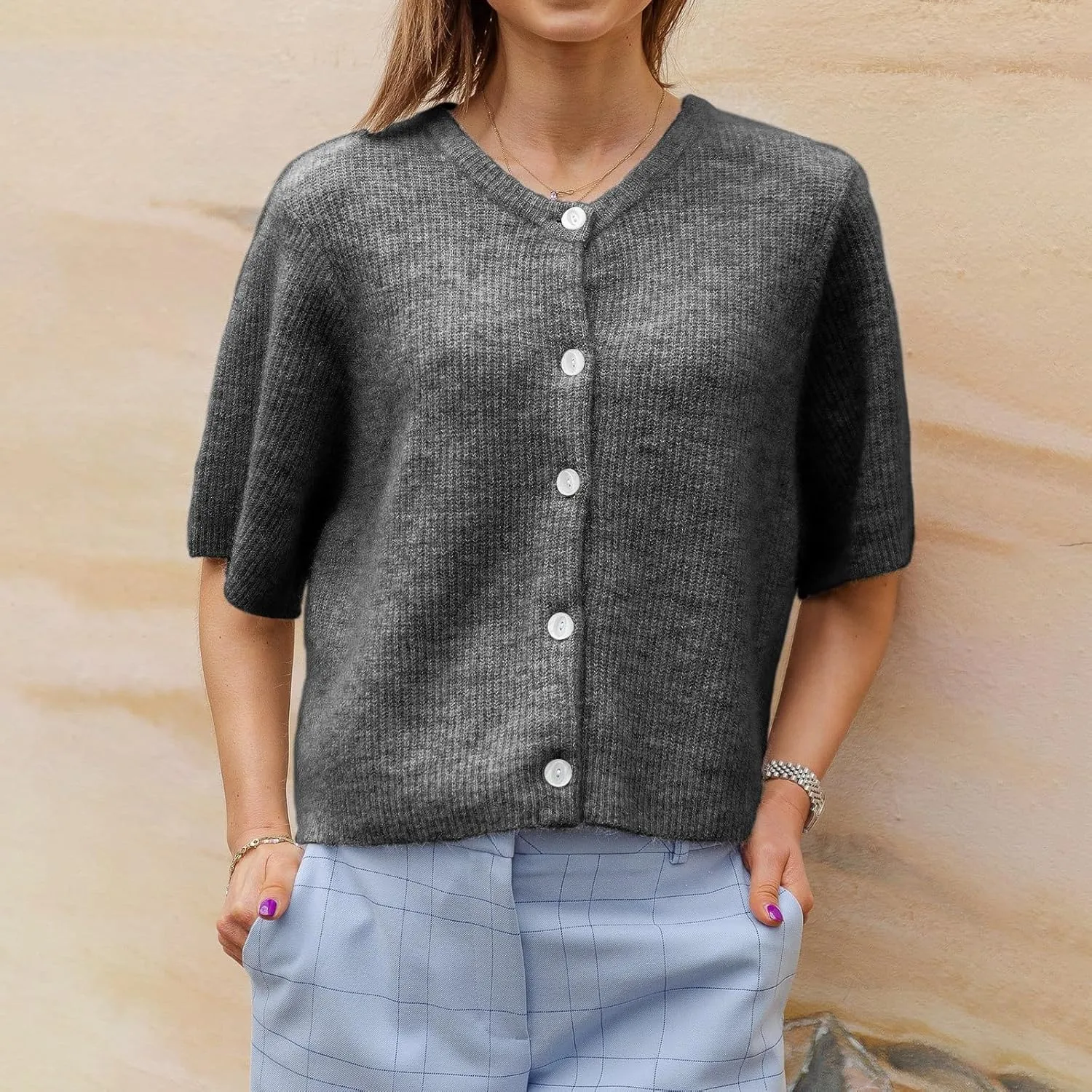 Women Y2k Short Sleeve Cardigans Button Down Rib Knitted Crop Sweater Shirt Cute Knitwear Top Coquette Clothes