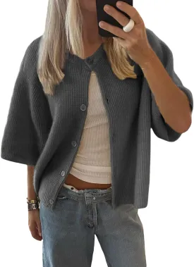 Women Y2k Short Sleeve Cardigans Button Down Rib Knitted Crop Sweater Shirt Cute Knitwear Top Coquette Clothes