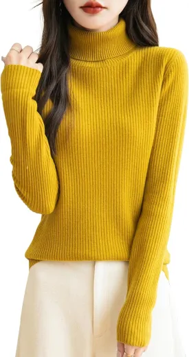 Women's 100% Merino Wool Turtleneck Sweater 2025 Fall Winter Long Sleeve Warm Soft Ribbed Knit Pullover Sweater