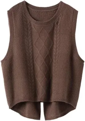Women's Argyle Plaid Sleeveless Wool Knitted Sweater Vest Crew Neck Knitwear Knit Tops