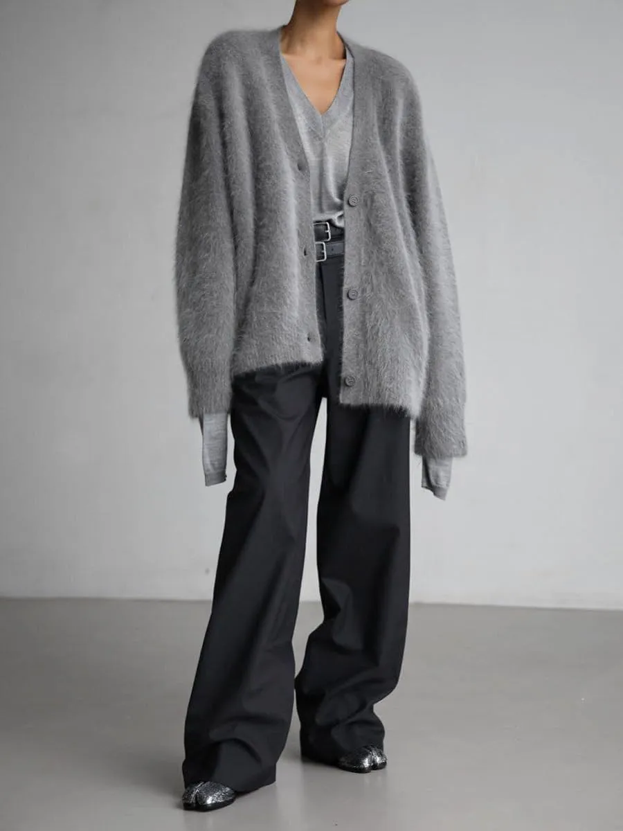 Women's Slouchy Fuzzy Cardigan Sweater - V Neck Long Sleeve Button Down Furry Knitwear for Fall, Plus Size
