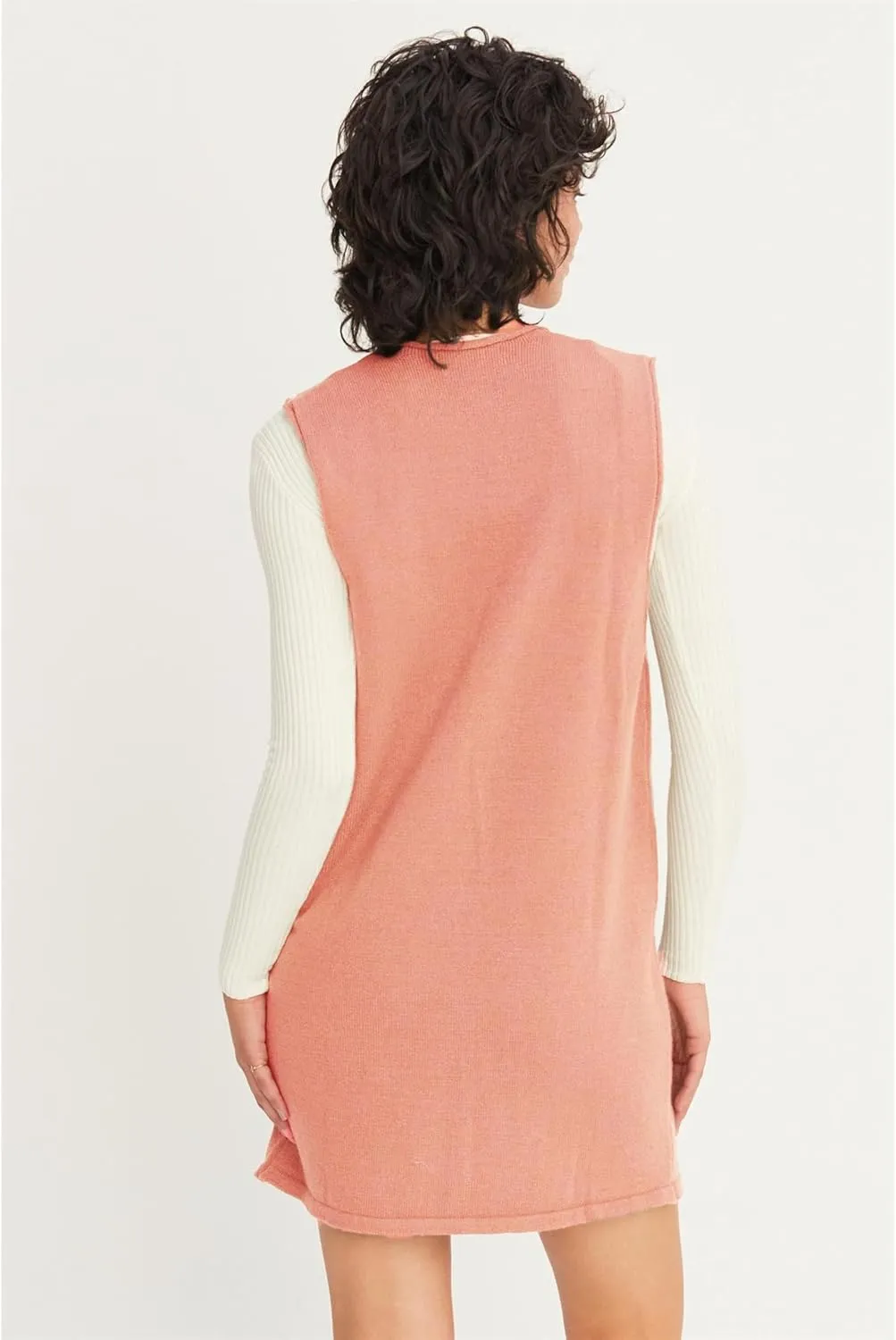 Womens Sweater Vest Dress V Neck Sleeveless Knit Pullover Pinafore Mini Dress with Pockets